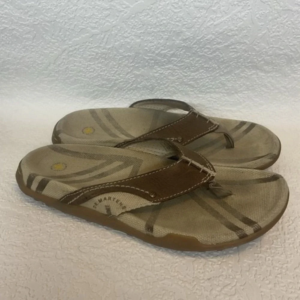 VTG Dr. Martins Lucio Brown Flip Flop Sandals Unisex M9/W10 China Leather/Canvas